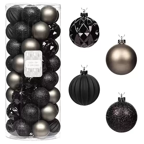 Every Day is Christmas Ornaments, Shatterproof Christmas Tree Ornament Set, Christmas Balls Decoration 50 Count (2.24"/57mm, Black Grey)