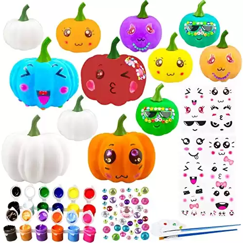 Pumpkin Decorations Halloween Crafts pumpkin 12 Halloween White Artificial Pumpkin Decorating Kit with Sticker Kids DIY Arts and Crafts for Halloween Party Thanksgiving Home Fall Decor Pumpkin Decor