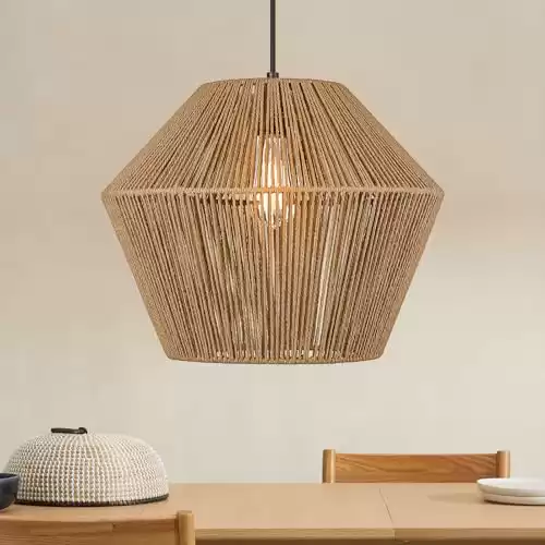 ELYONA 16.5 Large Woven Pendant Light, Modern Boho Chandelier Handwoven Rattan Basket Pendant Light Fixtures Farmhouse Rustic Ceiling Hanging Lamp for Dining Room, Kitchen Bedroom, Entryway, Foyer