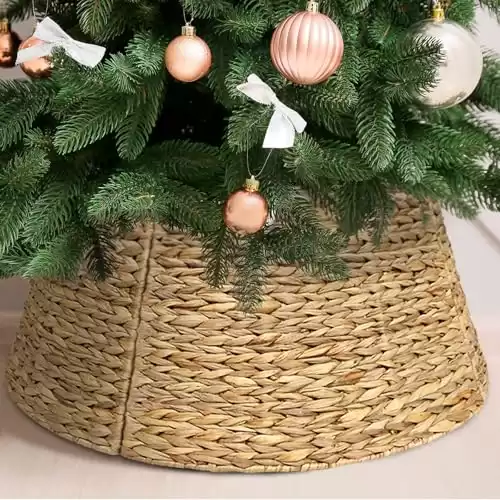 Lefree Christmas Tree Collar, Natural Handwoven Wicker Design, 27-Inch Woven Tree Collar Fits 6-9 Feet Christmas Trees, 5-Piece Natural Tree Collar for Pencil Trees.