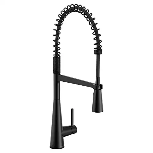 Moen Sleek Matte Black One Handle High-Arc Pulldown Kitchen Faucet, Modern Spring Kitchen Sink Faucet with Power Boost Pull Down Sprayer Head for Faster Clean, 5925BL