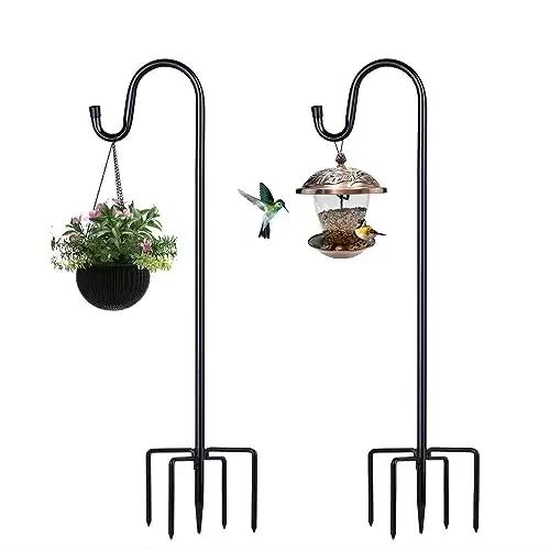 ToyHotels Shepherd Hooks for Outdoor, 2 Pack 46 Inch Bird Feeder Pole with 5 Prongs Base for Hanging Lantern, Hummingbird Feeder, Lightweight Plant, Shepherds Hook for Bird Feeders for Outside