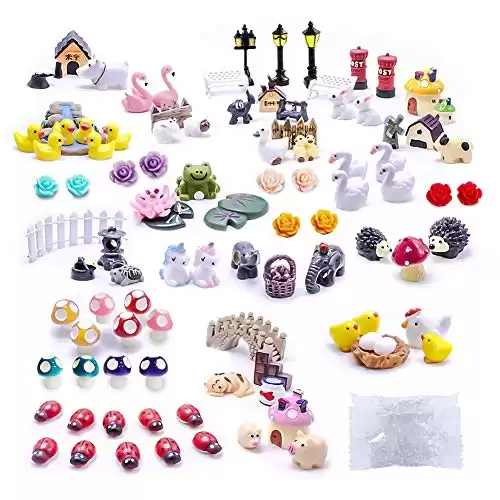 Dracarys Selected 100 Pcs Fairy Garden Accessories, Mini Resin Animals, Miniature Figurines, Micro Landscape Ornaments Kit, Garden DIY Animals, Environmental Resin, Forest Encounters