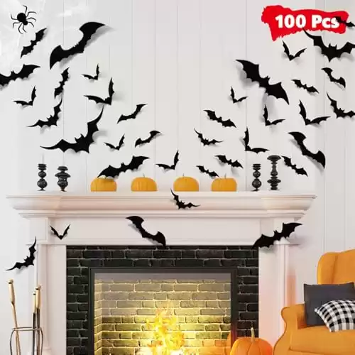 LUDILO Bats Halloween Decorations: Halloween Bats Wall Decor 100pcs Bats Wall Decals PVC 3D Wall Bats Scary Stickers Halloween Party Decorations Indoor Outdoor DIY Home Window Door Halloween Decor