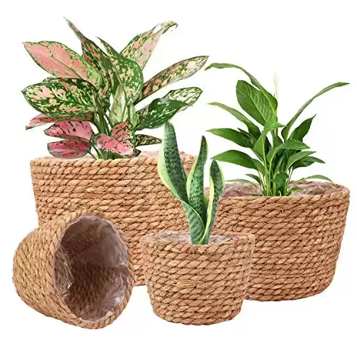 Ufrount Seagrass Planter Basket Stylish Planter Baskets for Indoor and Outdoor Plants Perfect for Flower Pots Cover and Room Decoration, Set of 4