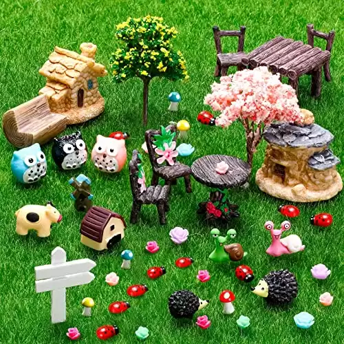 Skylety 64 Pieces Miniature Garden Accessories Mini Animals Miniature Ornament Kit Animal Figurines Animals Miniature Micro Landscape Accessories for Dollhouse Decoration Plant House Decor