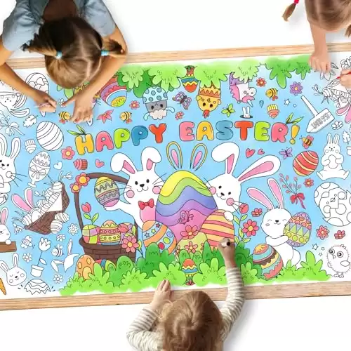 Gatherfun Easter Party Activity Poster - 31.5 x 72 Inches,Easter -Themed Happy Easter Party, Versatile Paper Coloring Banner/Table Cover for School Parties and Special Events Decoration