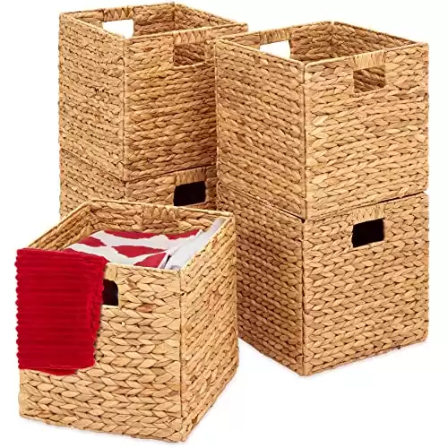 Best Choice Products 10.5x10.5in Hyacinth Baskets, Rustic Set Of 5 Multipurpose Collapsible Storage Organizer, Handwoven Laundry Totes for Bedroom, Living Room, Shelves - Natural