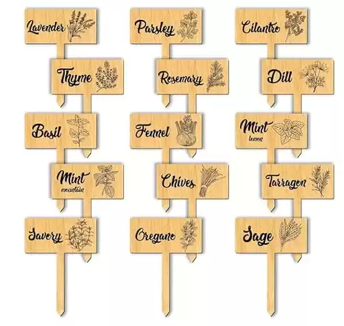 arricraft 15 Pcs Plant Labels, Wooden Herb Markers Herb T Type Tags Garden Labels with Printed Herb Name Wood Garden Stakes for Indoor and Outdoor Potted Seed Herbs Unique Funny Gifts