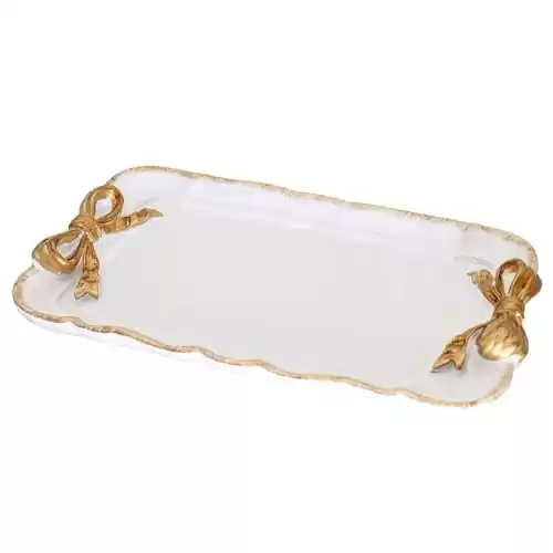 Vintage Decorative Tray Jewelry Tray Towel Tray Storage Tray Rings Necklace Bracelets Earrings Trays Cosmetics Jewelry Organizer Retro Design Bow Decor Resin Plate Coquette Room Decor (White)