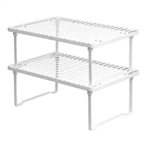 Amazon Basics Stackable Metal Kitchen Storage Shelves, Set of 2 - White, 12.5" L x 8" D x 4.5" H