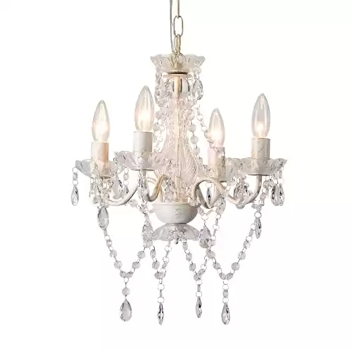 LaLuLa White and Gold Chandelier French Country Chandelier Lighting Mini Acrylic Crystal Chandelier 4 Light Modern Chandelier Lighting for Bedroom