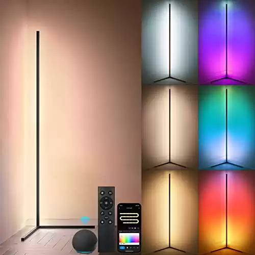 Tacopet RGBWW Corner Lamp, Color Changing Floor Lamps for Living Room, Compatible with Alexa, Google Home, WiFi APP Remote Control, 2700k-6500k Smart LED 61" Tall Standing Lamp for Bedroom Game R...