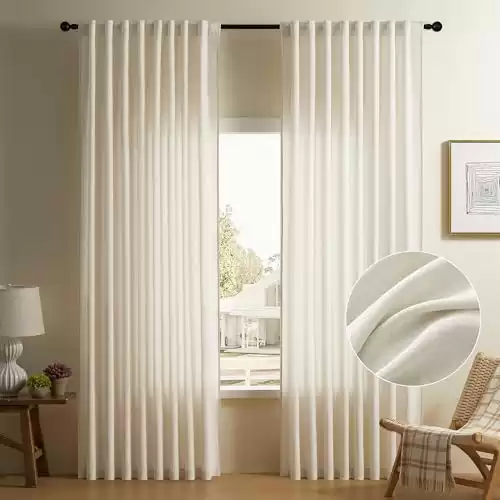 DaysU Neutral Ivory Linen Curtains 84 Inch Length 2 Panels Set Curtains Ivory Semi Sheer Curtain Drape for Living Room Rod Pocket Hook Belt Privacy Light Filtering Curtains for Living Room