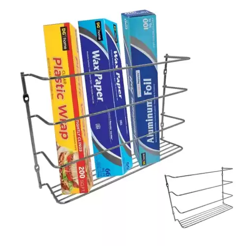 Evelots Kitchen Wrap Organizer - 2 Pack - Hold up to 4 Plastic, Foil, Paper, Wax - Cabinet Door, Wall Rack Basket - Sandwich, Freezer, Food Bag Storage - Laundry Supplies - Chrome Finished Metal