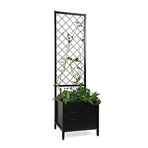 Zhongma 15.75 x 15.75 x 55 in Raised Garden Bed with Trellis,Heavy Duty Plant Box for Climbing Plants with Drainage Hole, Metal Lattice Planter Gardon Box with Inner Fabric Liners.