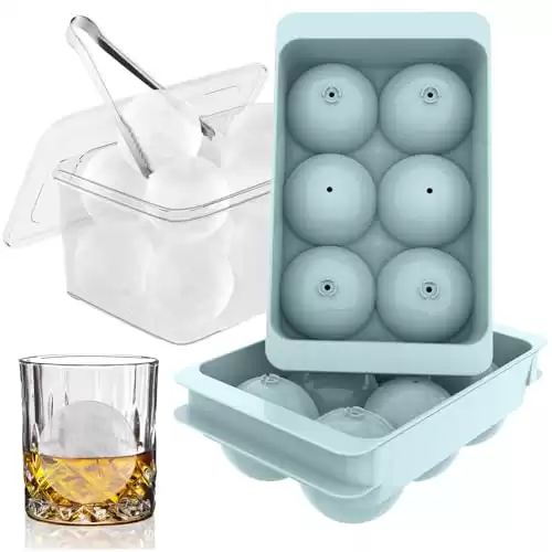 WIBIMEN Large Ice Cube Molds, Easy to Fill & Release Whiskey Ice Cubes Mold, Big Round Ball Ice Cube Trays for Freezer - Whiskey Bourbon Cocktail(1.9In*6 Balls- Blue/2 Pack)