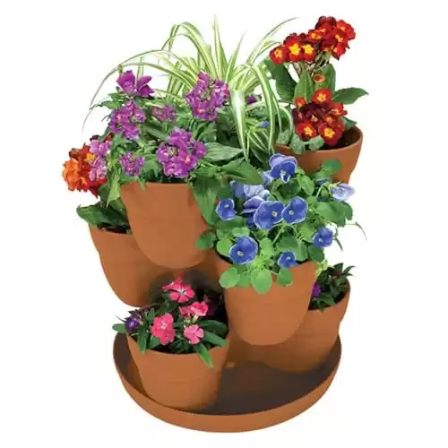 EMSCO Bloomers Stackable Flower Tower Planter Holds up to 9 Plants Great both Indoors and Outdoors Terra Cotta