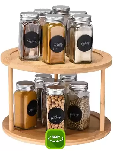 Bamboo Turntable Lazy Susan Rotating Spice Rack (10" Inches) - 2 Tier Spice Rack Organizer for Kitchen Cabinets, Pantry Storage - Durable, Easy Access, Space-Saving Design for Home Organization