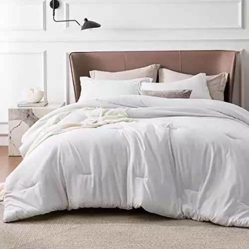 Bedsure Twin/Twin XL Comforter Set Dorm Bedding - Grayish White Twin Extra Long Comforter, Soft Bedding for College, Cationic Dyed Bedding Set, 1 Comforter (68"x88") and 1 Pillow Sham (20&am...