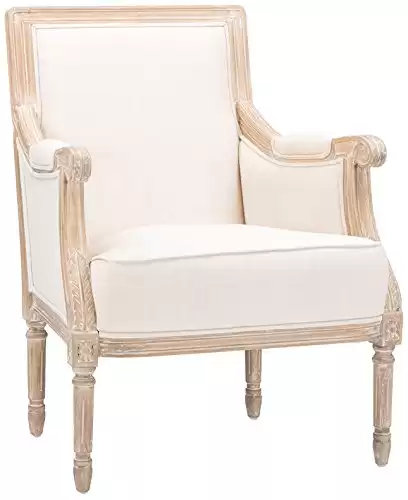 Baxton Studio Chavanon Wood and Linen Traditional French Accent Chair with Arm Rest, Light Beige