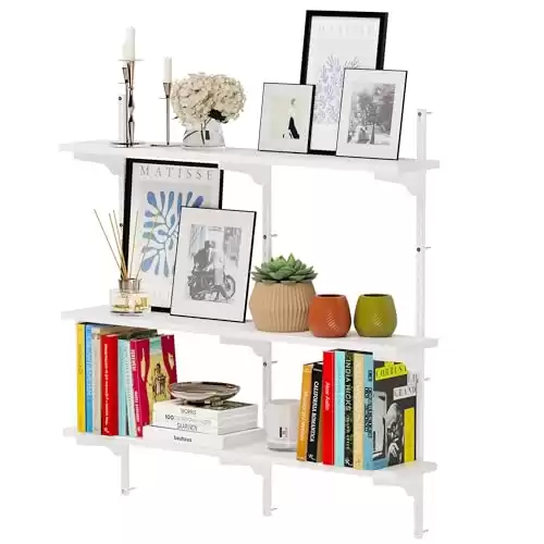 Wallniture Turin 36 inch x 6 in Floating Shelves for Wall Storage, Adjustable Shelf Brackets, Wall Book Shelf for Living Room, Adjustable Closet Shelves, Shelving Units and Storage, White, Wood