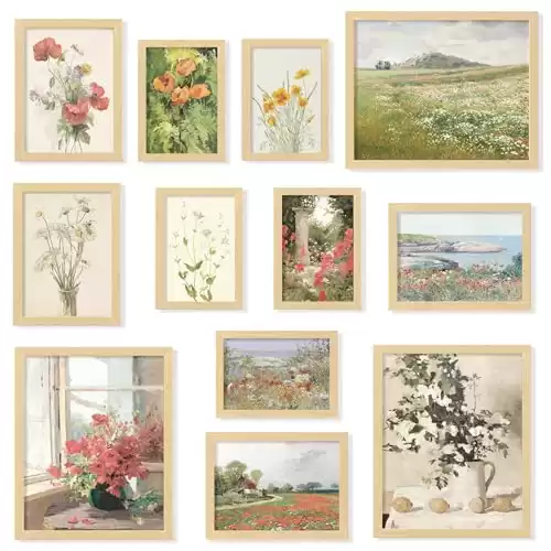 97 Decor Floral Wall Art - Vintage Floral Prints for Wall Decor, Flower Poster for Room Aesthetic Vintage Prints, French Garden Painting Spring Landscape Botanical Art Wildflower Decor (8x10 Unframed)