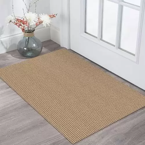 KOZYFLY Boho Rugs for Entryway 2x3 ft Small Area Rugs Washable Rugs Rubber Backed Front Door Rug Cotton Entrance Rugs for Front Porch Bathroom Kitchen Bedroom, Tan/Brown