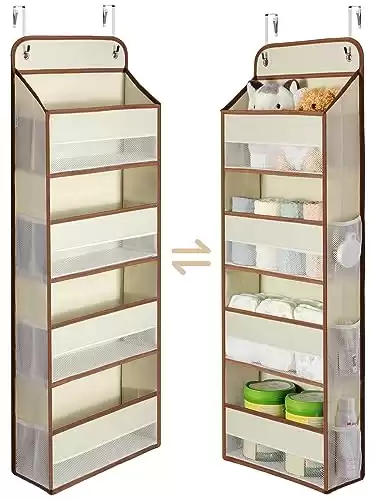 Yecaye 1 Pack Over the Door Storage Organizer, 35.2lbs Load Closet Door Organizer Hanging, No Sagging Bathroom Organizer with 4 Bins 6 Side Pockets, Door Storage for Nursery Baby Essentials, Beige