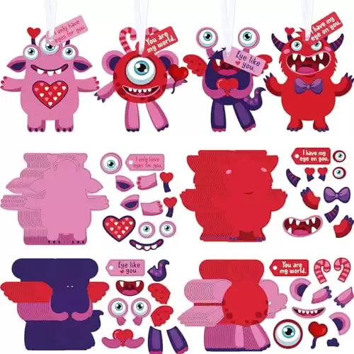 Sumind Valentine's Day Craft Kits for Kids, DIY Craft Ornament Valentine Class Game Activities Paper Craft Hanging Ornament for Valentines Day Decorations (48 Sets)