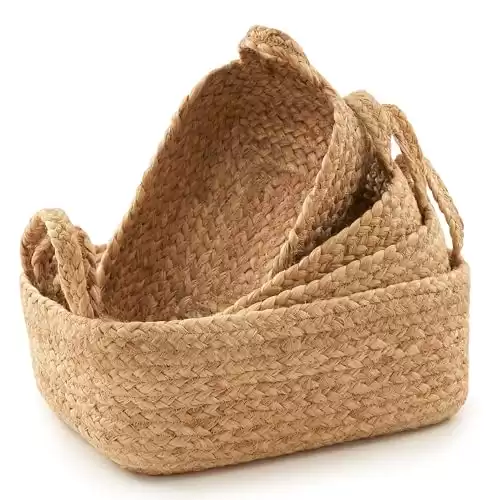 Beautiful Storage Basket Set of 4 - Natural Jute Rope Baskets for Shelves Are Perfect for Organizing Your Home - Quality Storage Bins Easily Fit With Any Nursery or Bedroom Decor