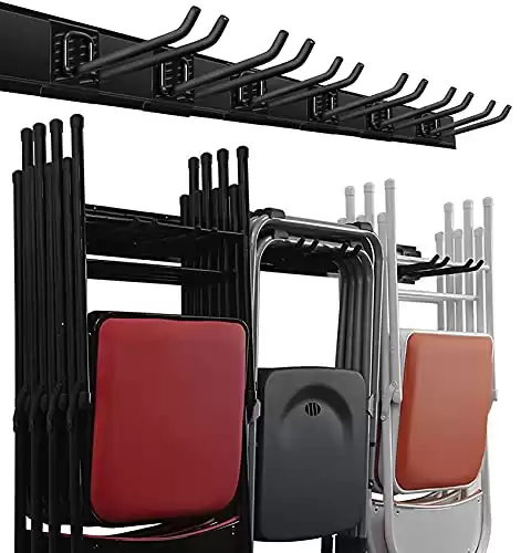 Wallmaster Garage Storage Organization Wall Mount, Garden Tool Rack Organizer Heavy Duty Folding Chair Hangers with 6 Adjustable Hooks 48inch Tracks Max Load 450lb