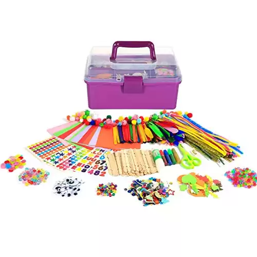 Arts Craft Supplies for Kids, 1000+ PCS Toddler DIY Craft Art Supply Set Include Pipe Cleaners, Pom Poms, Storage Box, 2025 Christmas Holiday Gift for 4-12 Years Old Boys and Girls