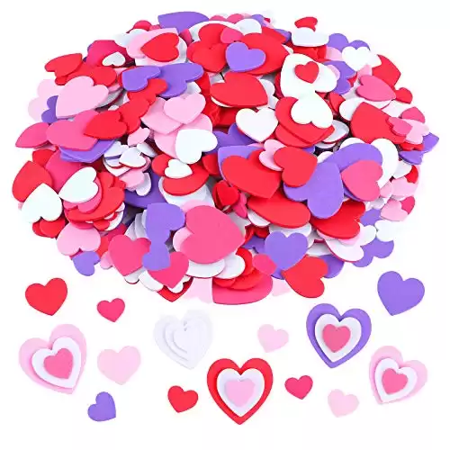 Cooraby 600 Pieces Heart Foam Stickers Self-Adhesive Heart Shaped Craft Stickers for Valentine's Day, Wedding Decoration or Card Making