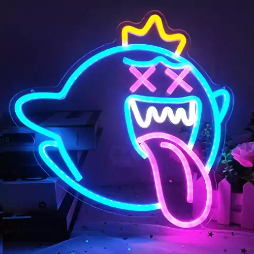 King Boo Neon Sign Ghost Led Neon Light with Dimmable Switch Gaming Neon Sign for Kids Game Room Man Cave Birthday Halloween Decor Christmas Gift