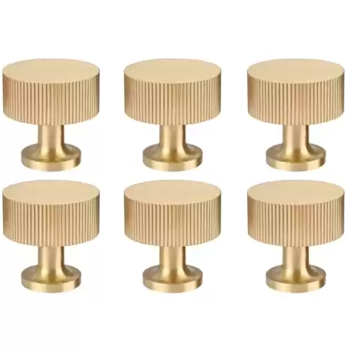 RZDEAL 6pcs Solid Brass Cabinet Knobs Pulls Cabinet Drawer Dresser Gold Knobs Modern Handles Knobs(1"x1"/25mmx25mm),Brushed Brass Finish