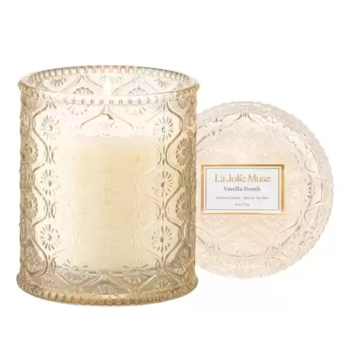 LA JOLIE MUSE Vanilla Bomb Candle, Vanilla Scented Candles Gifts for Women, Natural Soy Candles for Home Scented, 6 oz 40 Hours Burn