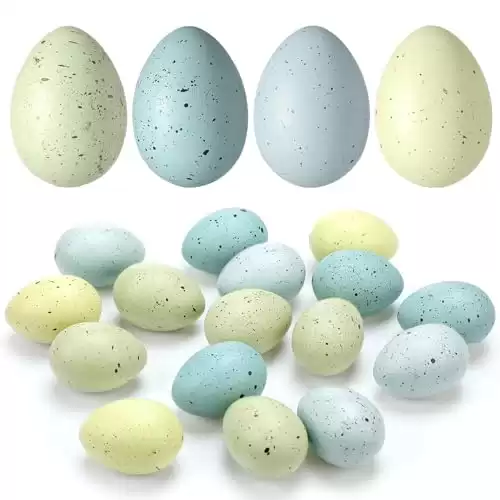 SiliFine 32 Pcs Easter Speckled Eggs 2.4 in Plastic Speckled Eggs Bowl and Vase Filler for DIY Spring Displays and Easter Decorations (Blue Tone)