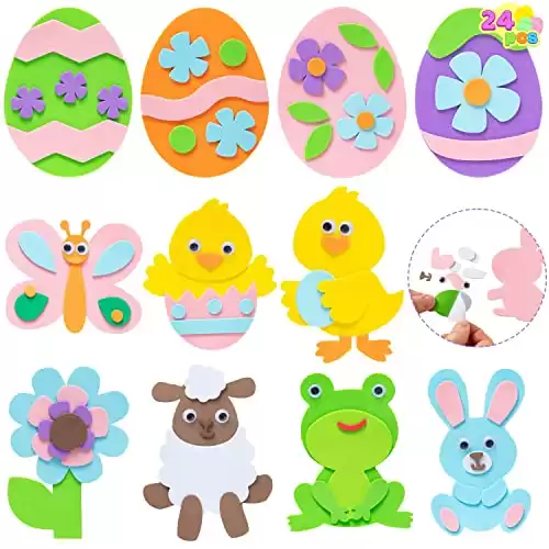 JOYIN 24 Pcs Foam Easter Egg Magnet Craft Kit, Easter Craft Kits DIY Animal and Egg Magnet Set for Kids Favor Classroom Homeschool Art Decor, Art and Craft Supplies Party Favors